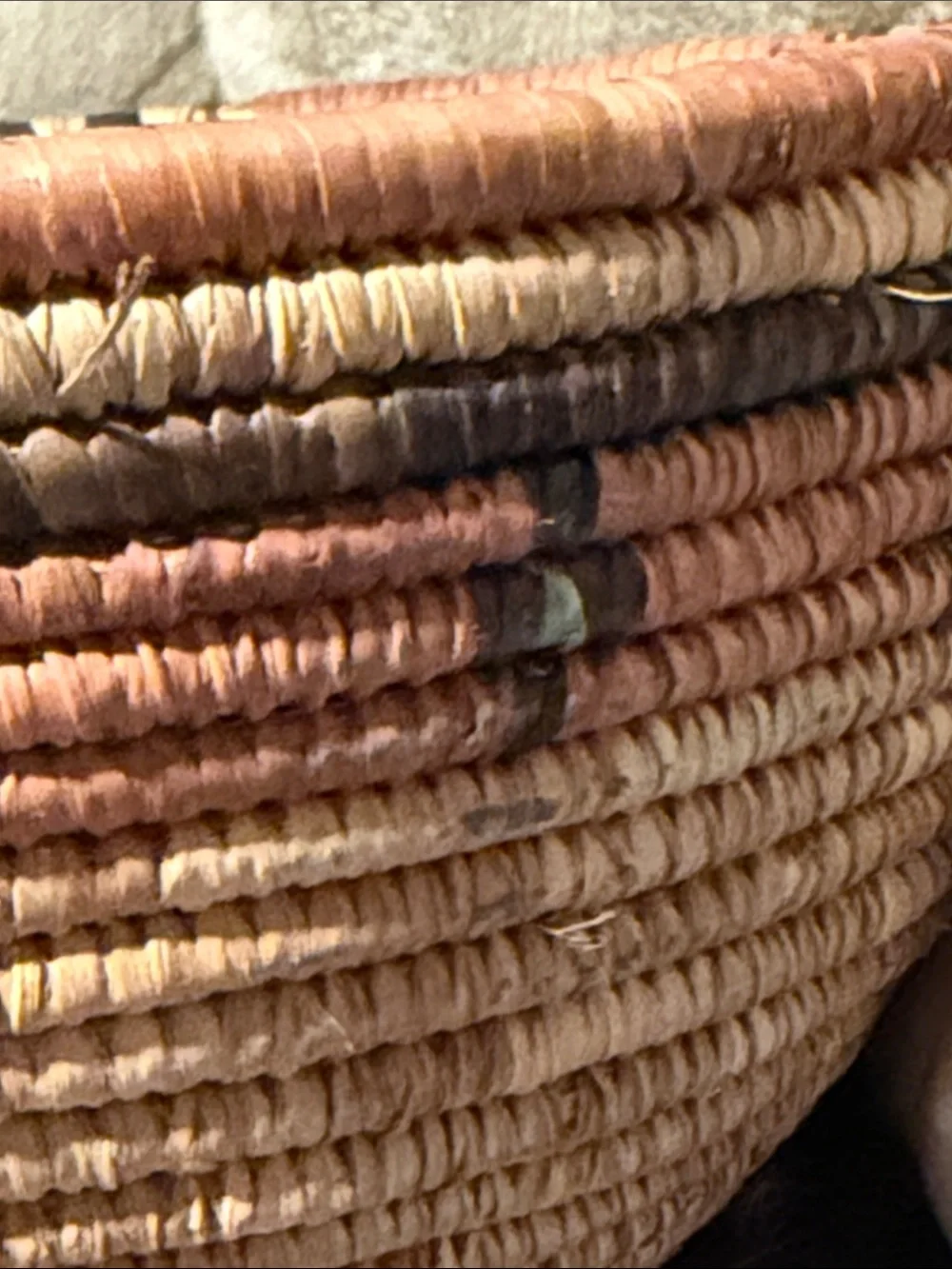Handwoven Natural and Brown turquoise orange Basket very beautiful color